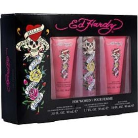 Ed Hardy By Christian Audigier Eau De Parfum Spray 1.7 Oz & Body Lotion 3 Oz & Shower Gel 3 Oz For Women