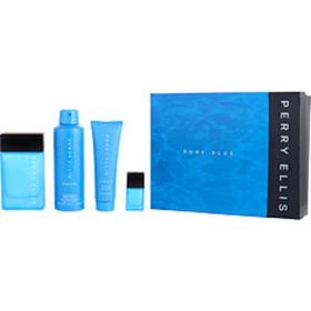 Perry Ellis Pure Blue By Perry Ellis Edt Spray 3.4 Oz & Deodorant Spray 6 Oz & Shower Gel 3 Oz & Edt Spray 0.25 Oz For Men