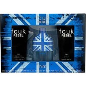 Fcuk Rebel Him By French Connection Edt Spray 3.4 Oz & Shower Gel 6.7 Oz & Aftershave Balm 6.7 Oz For Men