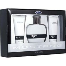 Ford Mustang White By Estee Lauder Edt Spray 3.4 Oz & Hair And Body Wash 3.4 Oz & Aftershave Balm 3.4 Oz For Men