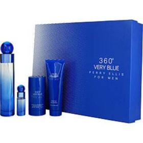 Perry Ellis 360 Very Blue By Perry Ellis Edt Spray 3.4 Oz & Deodorant Stick 2.7 Oz & Shower Gel 3 Oz & Edt Spray 0.25 Oz Mini For Men