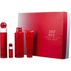 Perry Ellis 360 Red By Perry Ellis Edt Spray 3.4 Oz & Shower Gel 3 Oz & Deodorant Body Spray 6 Oz & Edt Spray 0.25 Oz Mini For Men